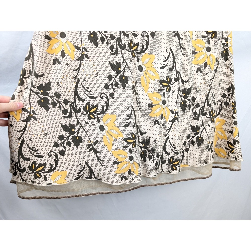 Vintage Floral‎ Boho 100% Silk Midi Skirt Sz 10 Brown Cottagecore Granola Preppy - Picture 6 of 10